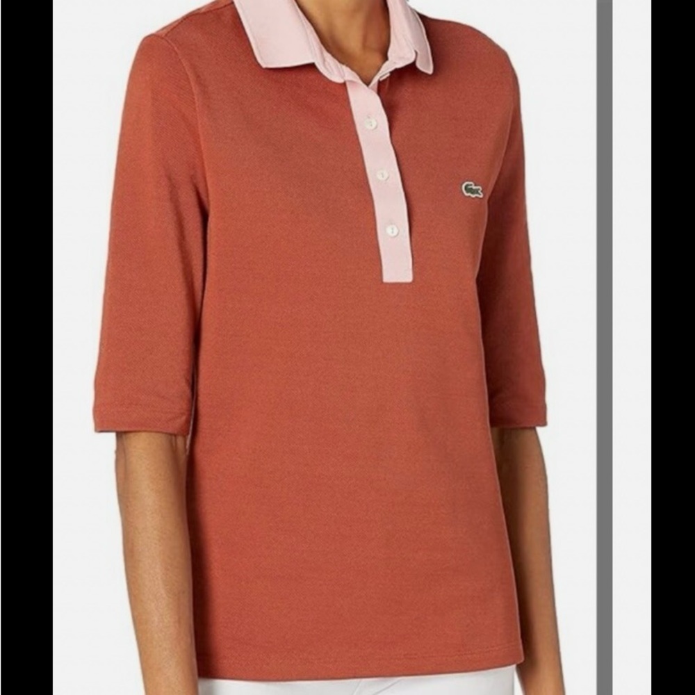 Lacoste Women's 3/4 Sleeve Contrast placket slim fit polo shirt